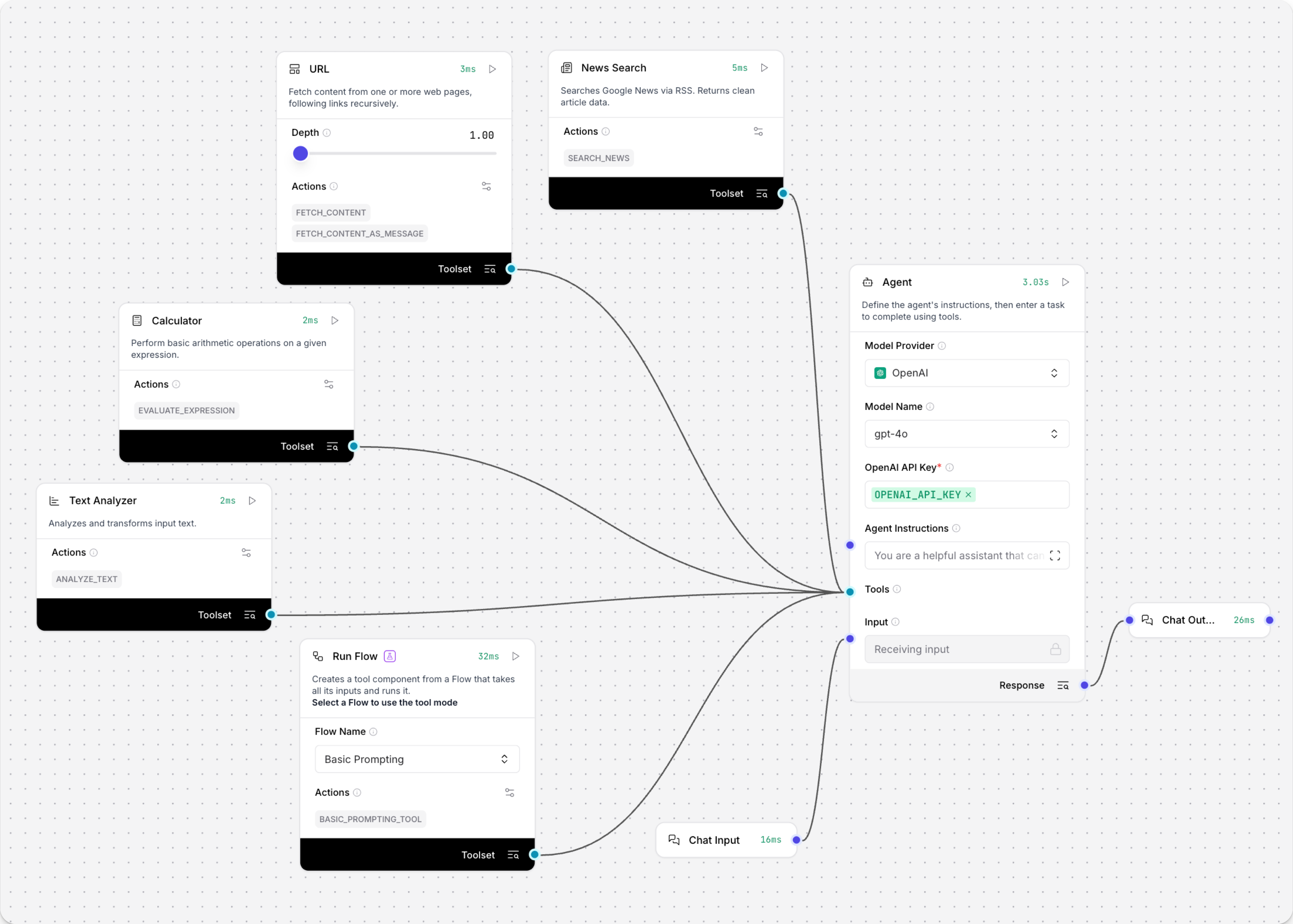 Run Flow component connected to an Agent component as a tool